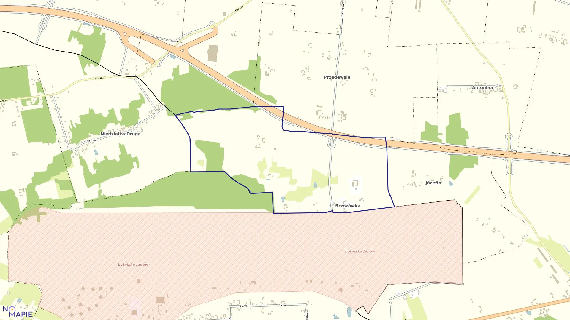 Mapa obrębu BRZOZÓWKA w gminie Jakubów