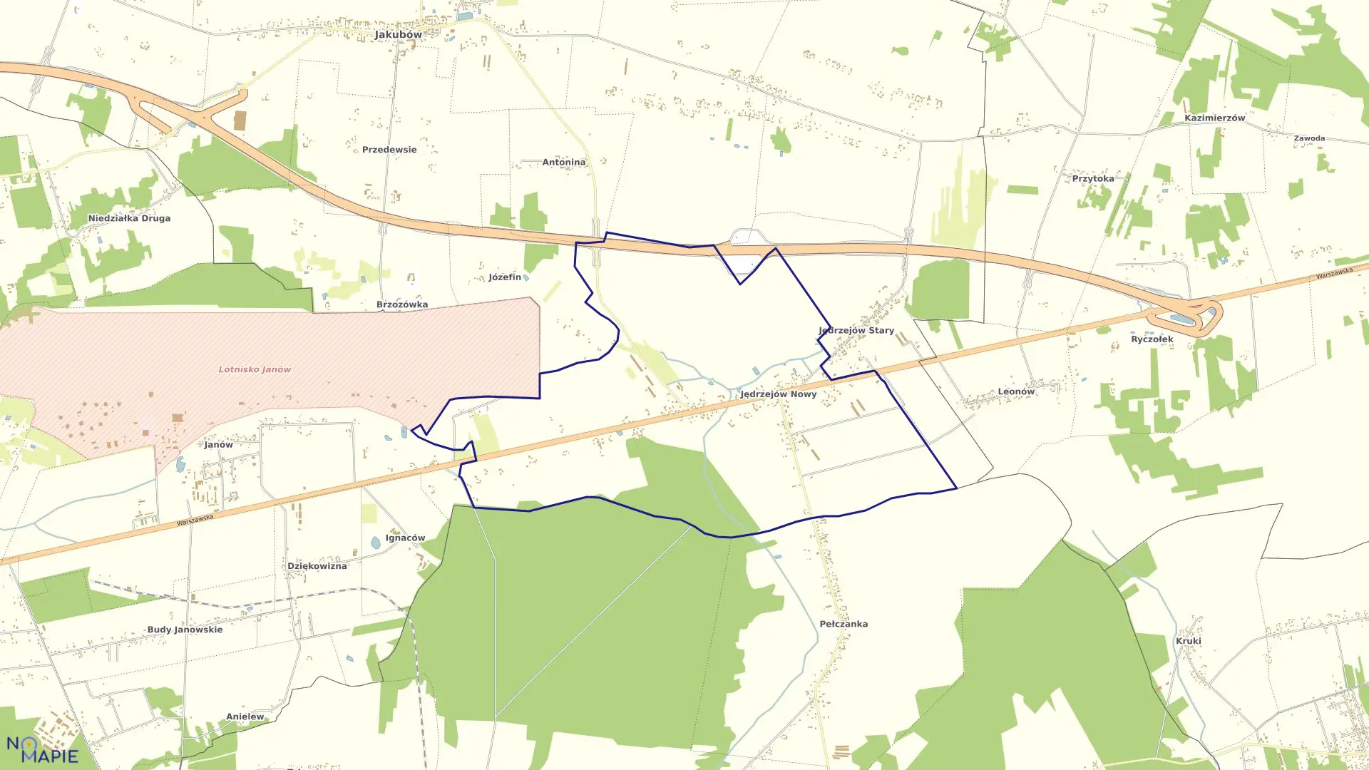 Mapa obrębu JĘDRZEJÓW NOWY w gminie Jakubów