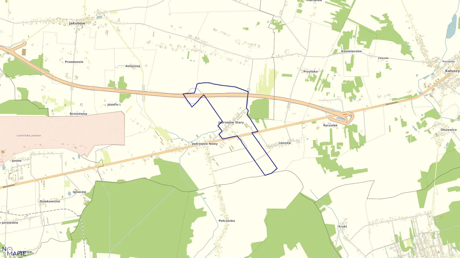 Mapa obrębu JĘDRZEJÓW STARY w gminie Jakubów