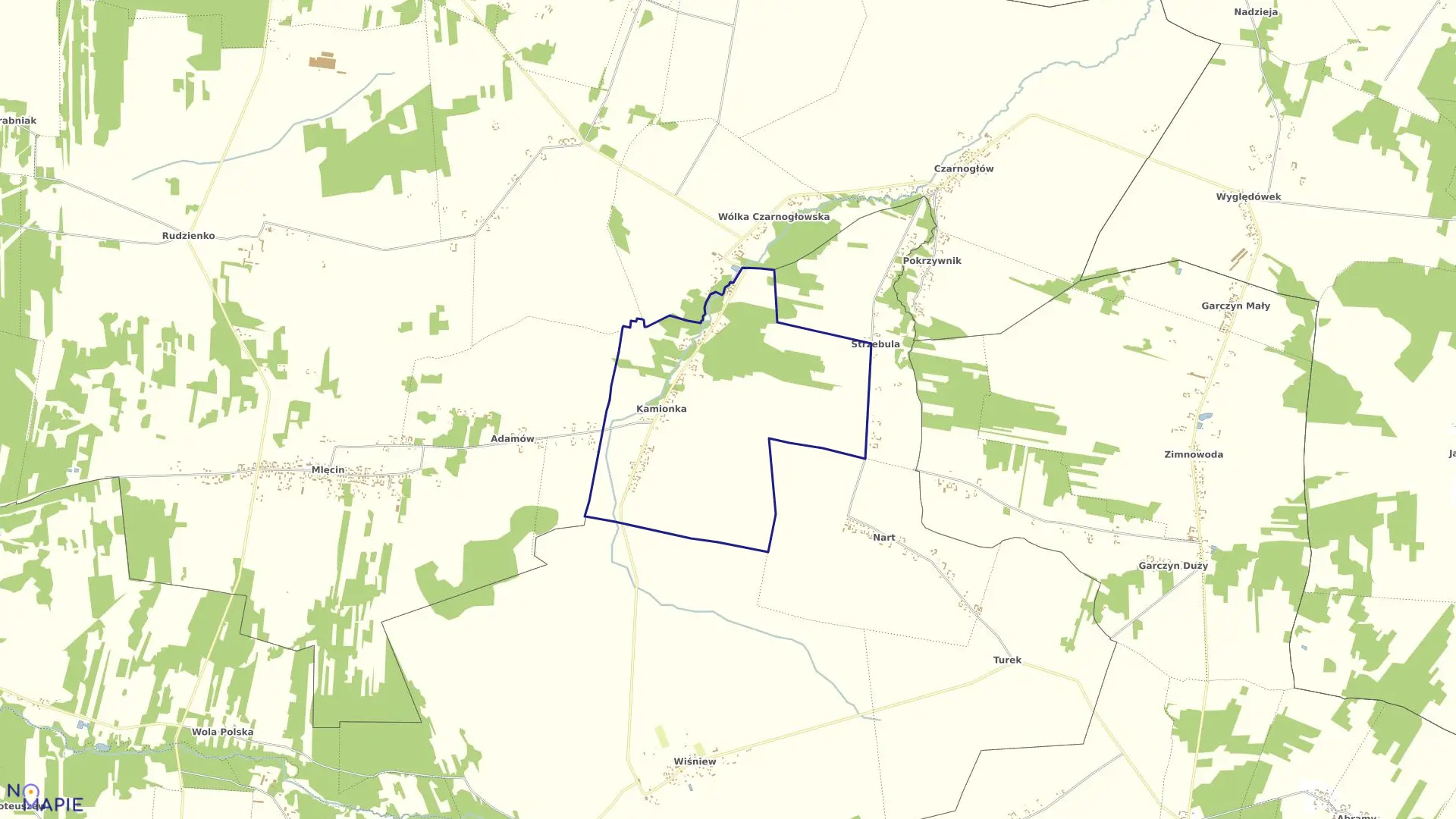 Mapa obrębu KAMIONKA w gminie Jakubów